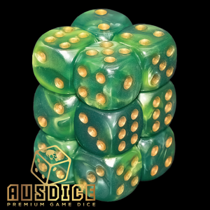 Ausdice D6 16mm Druid Green 12-Dice Set