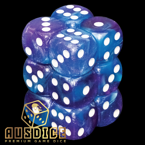 Ausdice D6 16mm Iridescent Blue 12-Dice Set