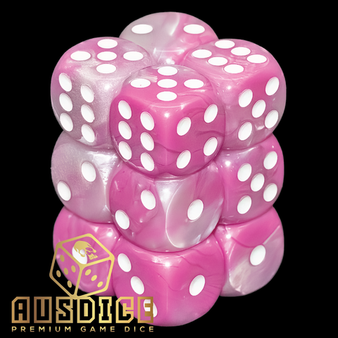 Ausdice D6 16mm Fairie Floss Pink 12-Dice Set