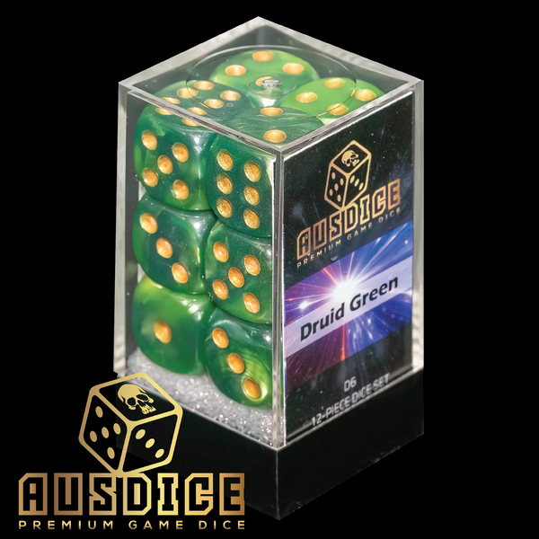 Ausdice D6 16mm Druid Green 12-Dice Set