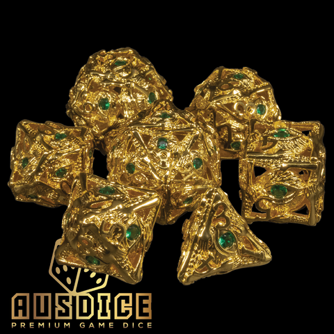 Eye of Ra Green Gemstone Gold Metal Polyhedral Set