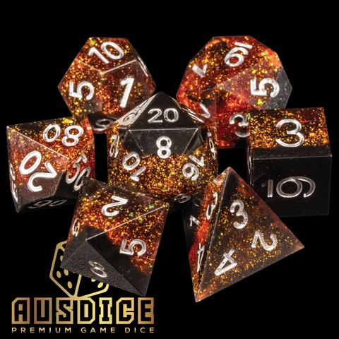 Sharp Edged Gold Dust Nebula Resin Polyhedral 7-Die Set