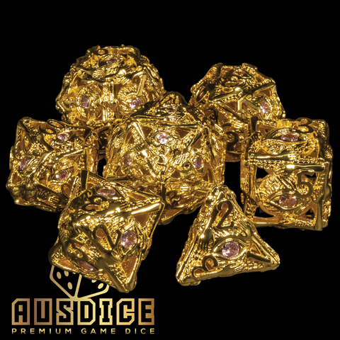 Eye of Ra Pink Gemstone Gold Metal Polyhedral Set