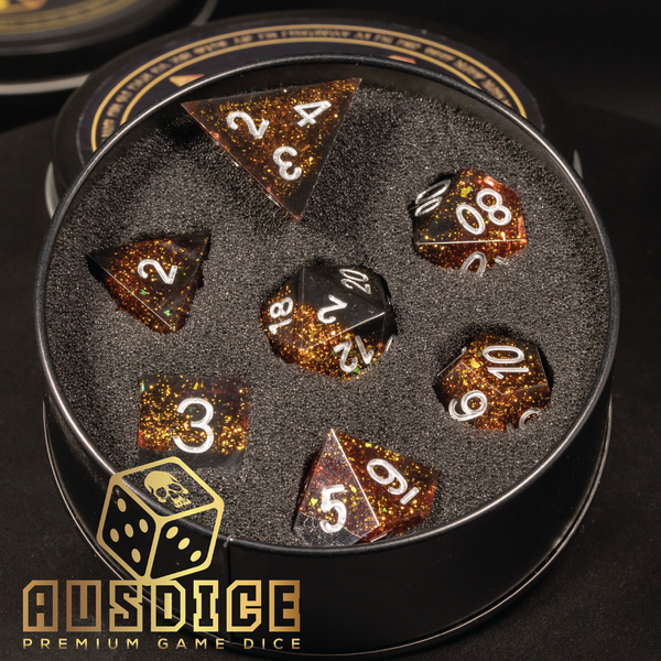 Sharp Edged Gold Dust Nebula Resin Polyhedral 7-Die Set