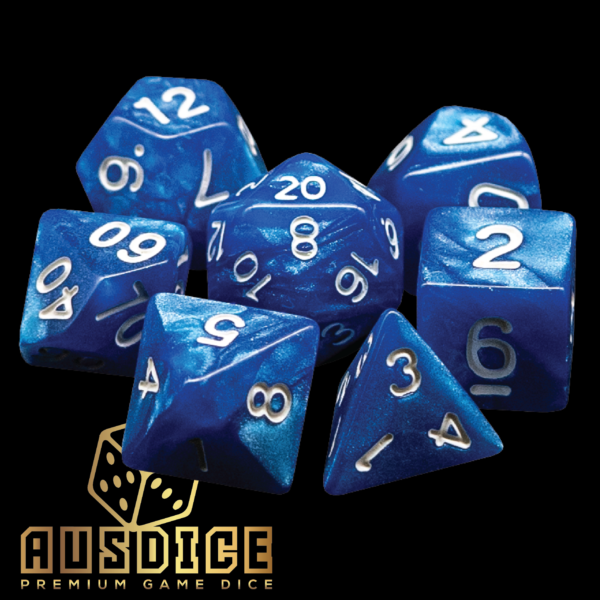 Ausdice Polyhedral Mage Blue Dice Set (7 Dice)