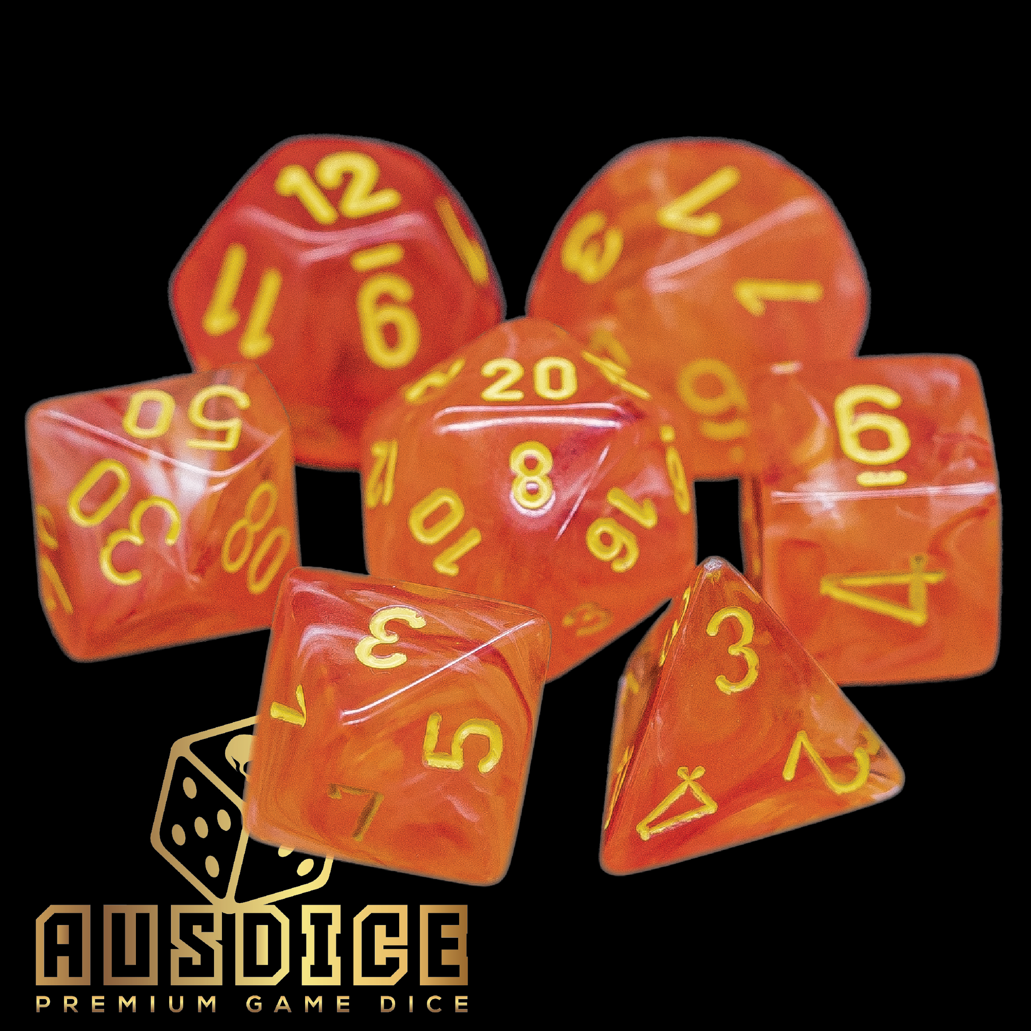 Chessex Ghostly Glow Polyhedral Orange/Yellow Luminary 7-Die Set