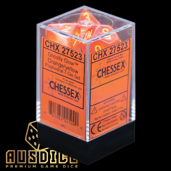 Chessex Ghostly Glow Polyhedral Orange/Yellow Luminary 7-Die Set